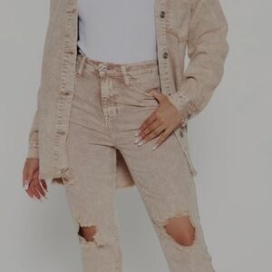 KNOCK ON WOOD DENIM SET *Brand New* Women's Beige Distressed Jeans